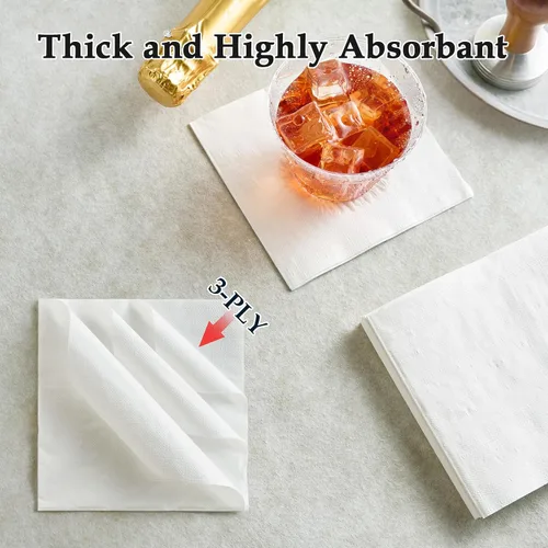Miniatura 5 de Vplus Paquete de 500 servilletas de cóctel de papel, servilletas de bebidas de 3 capas, servilletas cuadradas blancas desechables, perfectas