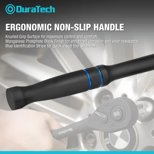 Miniatura 5 de DURATECH Trinquete de accionamiento de 1/2 pulgada, llave de trinquete de liberación rápida de 90 dientes, reversible, hecho en Cr-V, columpio