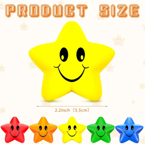 Miniatura 3 de Civaner 90 unidades de bolas de estrés con forma de sonrisa de estrella, mini espuma divertida, juguetes de alivio de estrellas, bolas de sonrisa