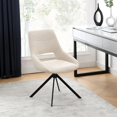Miniatura 5 de Juego de 1 silla de escritorio moderna de mediados de siglo, sin ruedas, silla de comedor giratoria de tela de lino con patas de metal, silla Beige