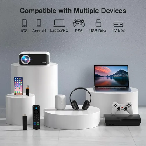 Miniatura 7 de Auking 3000ANSI 4K Outdoor Projector with WiFi and Bluetooth, 6D/4P Keystone, 50% Zoom, 300" Movie Projector for Laptop/HDMI/USB/TV Box/Android/iOS