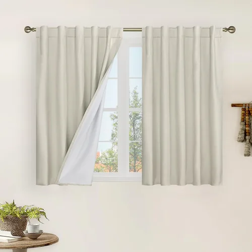 Miniatura 114 de LAMIT Cortinas de lino natural 100 % opacas para ventana, para dormitorio, 45 pulgadas, cortinas térmicas con textura de lino estilo granja