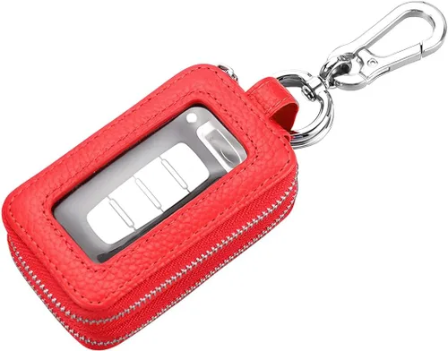 Miniatura 8 de BELOMI Funda para llave de coche, llavero de cuero genuino con cuerda y cierre de cremallera, funda protectora para llaves para hombres y mujeres