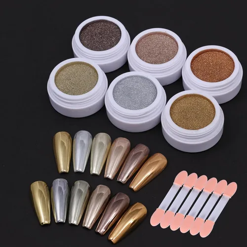 Miniatura 8 de Juego de polvos de uñas cromados metálicos, 6 colores, espejo de cobre mágico, polvo cromado para uñas, purpurina holográfica, dorado, plateado