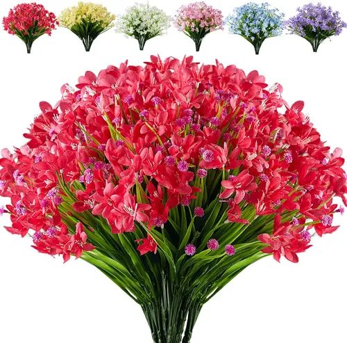 Miniatura 6 de 8 paquetes de flores artificiales, narcisos falsos, resistentes a los rayos UV, no se decoloran, vegetación sintética, loto de plástico sintético
