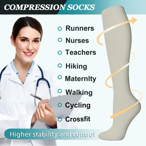 Miniatura 14 de ACTINPUT 8 pares de calcetines de compresión para mujeres y hombres, medias de compresión de apoyo para médicos, correr, atletismo