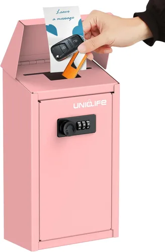 Miniatura 13 de Uniclife Caja para llaves para exterior, caja de donación de metal con cerradura de combinación, caja de sugerencias segura, buzón montado
