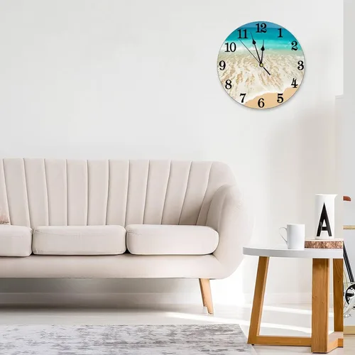 Miniatura 3 de Reloj de pared de playa de mar, funciona con pilas, reloj redondo silencioso sin tictac, decoración de pared para el hogar, oficina, escuela, 9.8