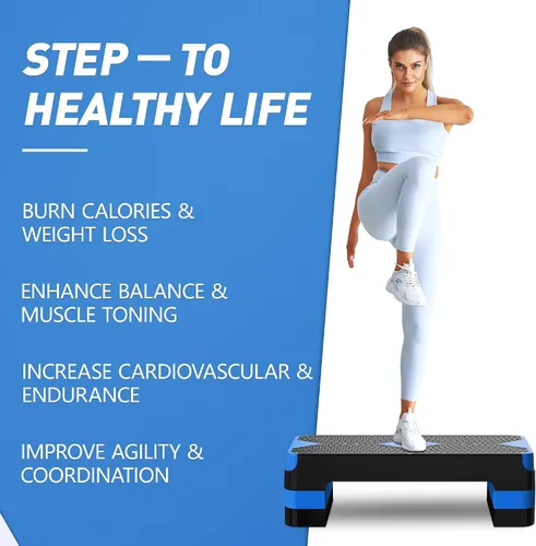 Miniatura 6 de GYMMAGE Escalón de ejercicio aeróbico, escalón aeróbico ajustable para ejercicio, plataforma de entrenamiento para escalonar, plataforma de pasos