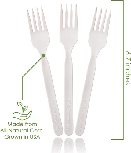 Miniatura 10 de Tenedores 100% compostables - 140 tenedores grandes desechables (17.8 cm) Ecológicos, duraderos y resistentes al calor, alternativa a los tenedores