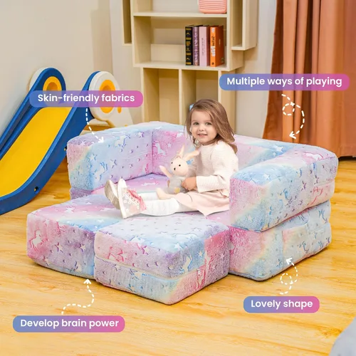 Miniatura 8 de furlinkhm Sofá modular de juegos para niños, que brilla en la oscuridad, sofá para niños, sofá infantil para sala de juegos, espuma convertible