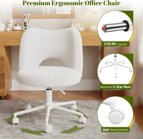 Miniatura 45 de DurayLoly Silla de Tocador con Ruedas Rosa, Linda Silla de Tocador con Respaldo, Silla de Escritorio Ultra-Suave de Felpa, Silla de Oficina Pequeña
