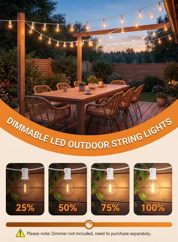 Miniatura 7 de SUNSGNE - Cadena de luces LED G40 de 25 pies para exteriores, luces blancas para patio con 25 bombillas LED transparentes y a prueba de roturas