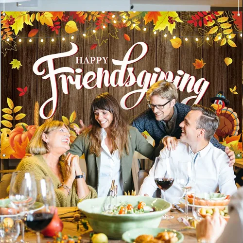 Miniatura 4 de Nepnuser Happy Friendsgiving - Telón de fondo para cabina de fotos, cosecha de calabaza para otoño, Acción de Gracias, amigos, decoración de pared