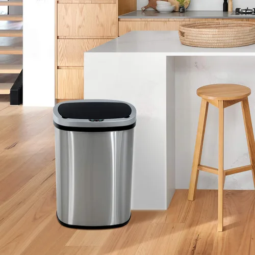 Miniatura 6 de HCY Basurero de cocina automático de 13 galones de acero inoxidable con tapa, inteligente para cocina, oficina, sala de estar, baño (plateado)
