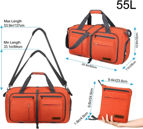 Miniatura 2 de Hi Kiss - Bolsa de viaje de tela de lana gruesa de 55 litros, bolsa dominguera plegable con compartimento para zapatos, para hombre y mujer