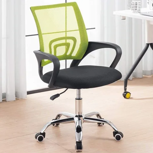 Miniatura 4 de Silla de oficina de malla con respaldo medio, ergonómica, giratoria de malla negra, brazos abatibles con soporte lumbar, altura ajustable (C)