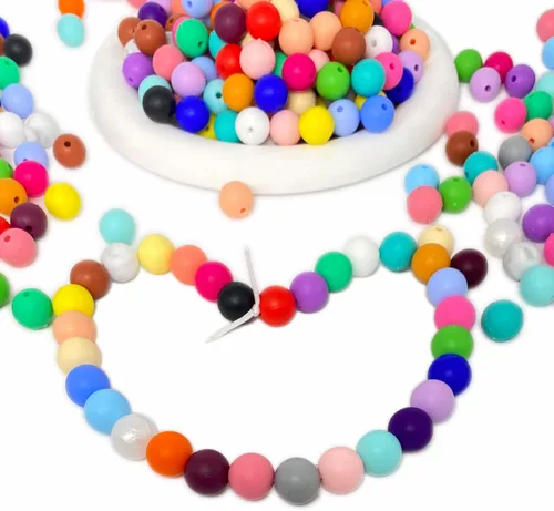 Miniatura 6 de 600 cuentas de silicona, cuentas redondas de silicona de 0.472 pulgadas a granel para hacer llaveros, 30 colores, cuentas focales de silicona