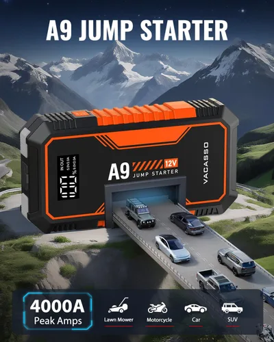 Miniatura 6 de Arrancador de batería VACASSO A9 de 4000 A, portátil (7L de gasolina/4L diesel), paquete de arrancadores de batería de coche de 12 V, arranque