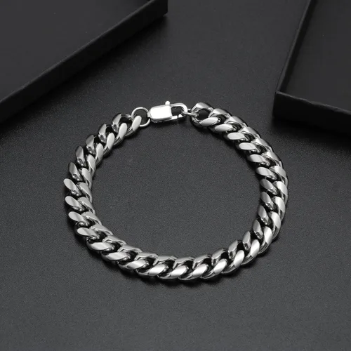 Miniatura 6 de JoycuFF Pulsera de cadena cubana de acero inoxidable para hombres, regalos para los amantes del hip hop, pulsera de eslabones para papá, marido
