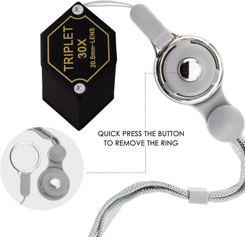 Miniatura 8 de 30x Ampliación Jeweler Loupe Acromático Triplet Lens 0.807 in Vidrio Óptico Diseño Hexagonal Negro Gema Joyería Herramienta de Lupa de Bolsillo