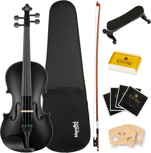 Miniatura 9 de Mendini 1/2 MV Violín de madera maciza con estuche rígido, soporte para los hombros, arco, colofonia y cuerdas adicionales