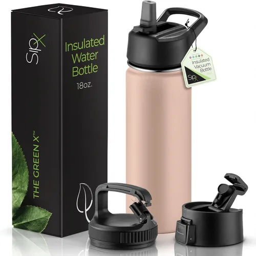 Miniatura 41 de SIPX™ Botella de Agua Aislada de 18 oz con 3 Tapas – Acero Inoxidable a Prueba de Fugas, Triple Aislamiento – Frío 24 Horas/Caliente 12 Horas