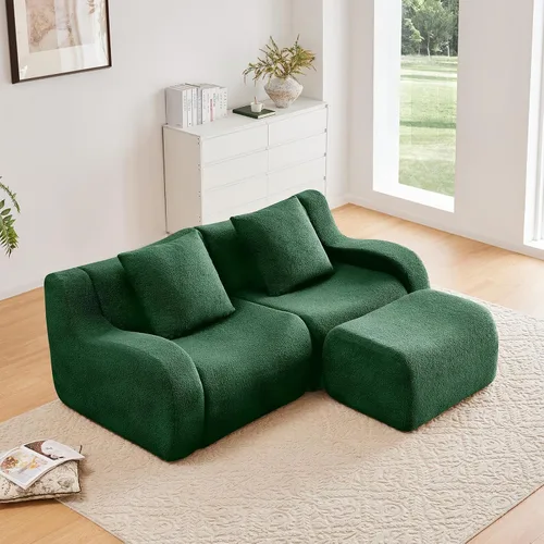 Miniatura 26 de Otomana de tela de peluche negra, moderno reposapiés modular sin hueso en una caja para sala de estar, cómodo diseño de asiento profundo,