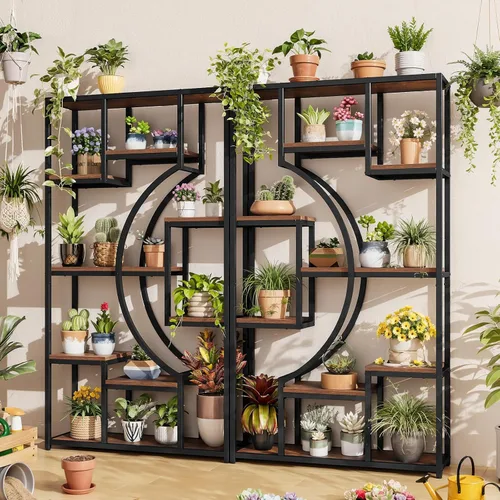 Miniatura 12 de HolliWill Juego de 2 estanterías de 70.8 pulgadas de alto, estantes geométricos de 79 pulgadas de ancho con 18 estantes de almacenamiento abiertos