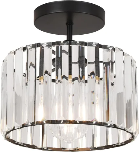 Miniatura 8 de Lámpara de techo de cristal semiempotrada, lámpara de techo de cristal para pasillo, lámpara dorada para entrada, dormitorio, baño, sala de estar