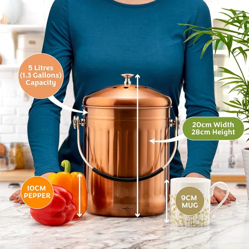 Miniatura 4 de RED FACTOR Contenedor de Compost Premium para Encimera de Cocina - Cubo de Residuos de Alimentos de Acero Inoxidable con Tecnología Innovadora