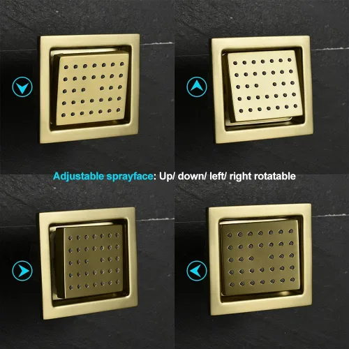 Miniatura 2 de AYIVG Pulverizador de cuerpo de ducha de masaje cuadrado de latón cepillado dorado cepillado masaje ajustable spa rociador lateral instalación