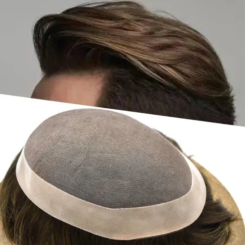 Miniatura 11 de Tupé para hombre, pieza de cabello humano real, monofilamento, tupé para hombres, postizos, unidades de sistema de reemplazo de cabello, gris