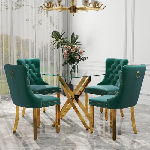 Miniatura 36 de Juego de comedor de 3 piezas con superficie de vidrio transparente, juego de comedor cuadrado minimalista moderno de 36'', juego de mesa de cocina