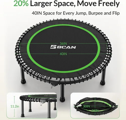 Miniatura 7 de BCAN 450/550LBS Mini Rebounder Trampoline for Adults, 40"/48" Foldable Fitness Trampoline with Bungees, Quiet & Stable Exercise Trampoline 40-verde