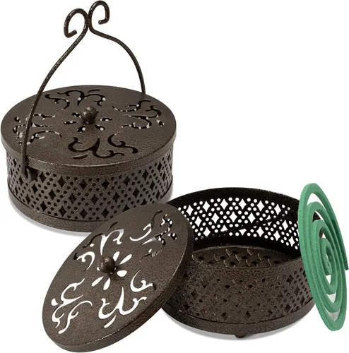 Miniatura 8 de MyLifeUNIT Soporte de bobina para mosquitos, paquete de 2 quemadores de incienso de mosquitos portátiles retro para el hogar y campamento (negro)