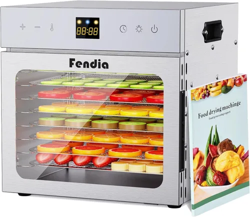 Deshidratadores para carne seca, 8 bandejas de acero inoxidable, deshidratador de frutas de 600 W, temporizador de 24 horas y control de temperatura