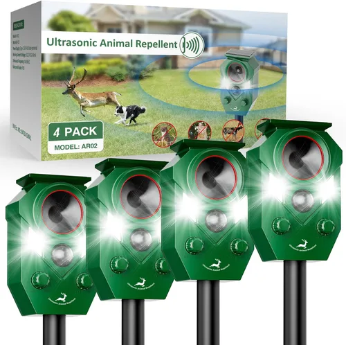 Repelente ultrasónico de animales alimentado por energía solar con sensor de movimiento, perfecto para patios al aire libre, dispositivo repelente