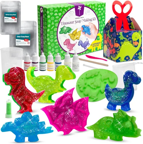 Pinwheel Crafts Kit de fabricación de jabón para niños de 5, 6, 7, 8 a 12 años en adelante, con moldes, aromas, tinte, purpurina, red de espuma,