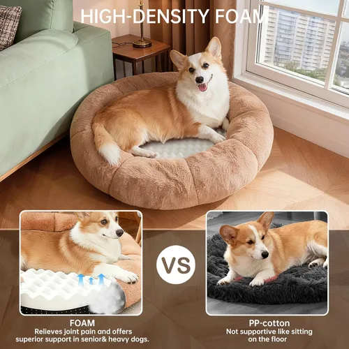 Miniatura 3 de OhGeni Cama calmante para perros y gatos de 20 pulgadas en forma de dona para mascotas pequeñas, cálida y cómoda, esponjosa, duradera, lavable a