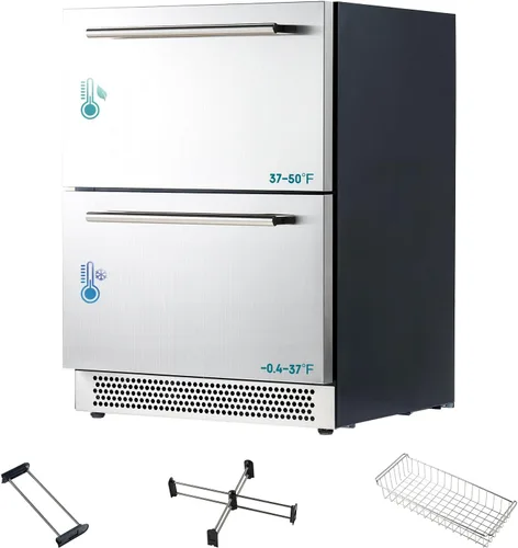 Miniatura 10 de Albott Refrigerador de bebidas - Refrigerador de 24 pulgadas con puerta de vidrio, estantes ajustables y panel táctil LED, diseño bajo mostrador
