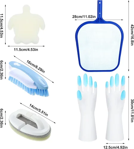 Miniatura 7 de Kit de 8 accesorios de limpieza de spa, kit de mantenimiento de piscinas pequeñas con red de espumadera, cepillo de fregado y cepillo de esponja