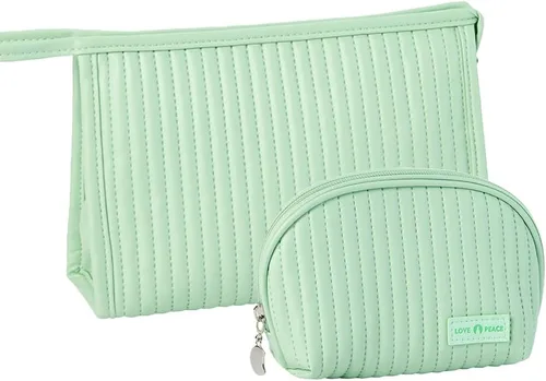 Miniatura 4 de Bonita bolsa de maquillaje, 2 bolsas de cosméticos para bolso, bolsa de maquillaje con muñeca, bolsas de período para mujeres y niñas, Café