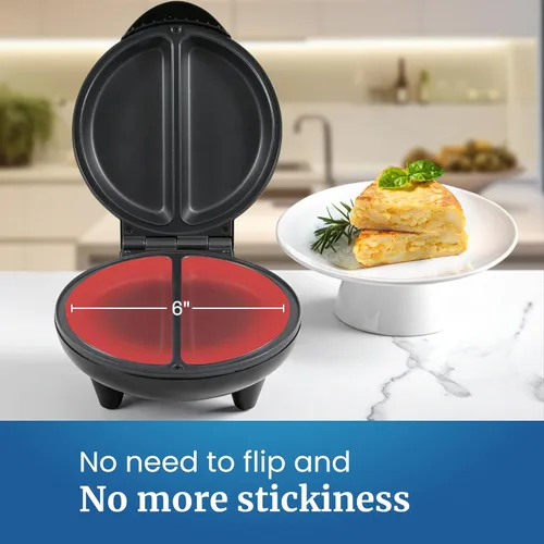 Miniatura 4 de Elite Gourmet EOM205 Tortilla antiadherente Frittata para 2 tortillas individuales de 6.5 pulgadas, acero inoxidable y negro, (paquete de 6)