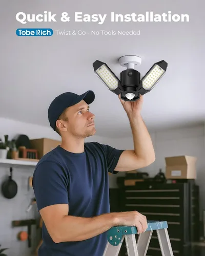 Miniatura 6 de toberich Luz de garaje con sensor de movimiento, luz de taller con sensor de movimiento de 8000 lm con 3 modos de interruptor, bombilla activada por