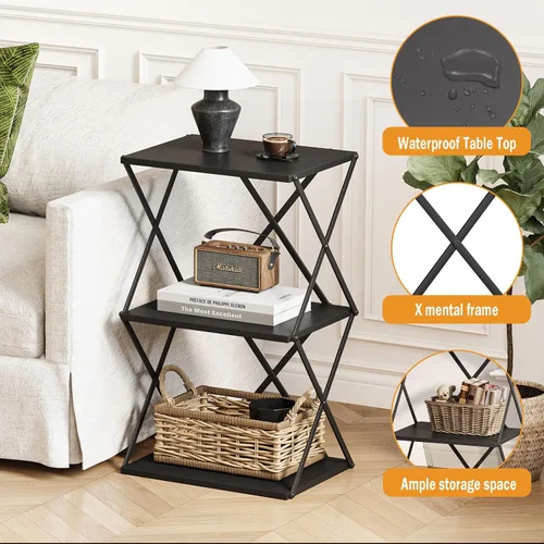 Miniatura 4 de Mesa auxiliar de 3 niveles, pequeña mesa auxiliar alta, mesa de noche con almacenamiento para sofá, mesas laterales para sala de estar, dormitorio