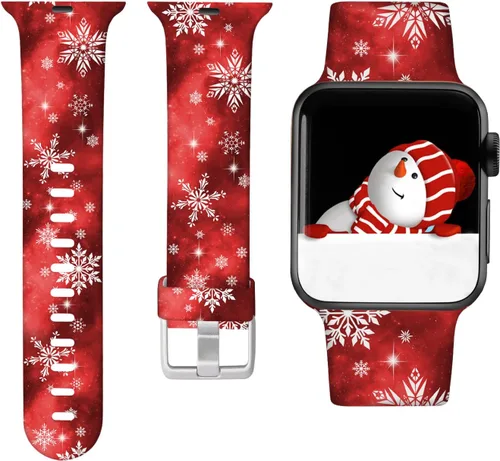 Miniatura 21 de Laffav Compatible con Apple Watch Bandas de 42mm 41mm 40mm 38mm para Mujeres y Hombres, Pulseras de Silicona Suave con Patrón Impreso Indeleble