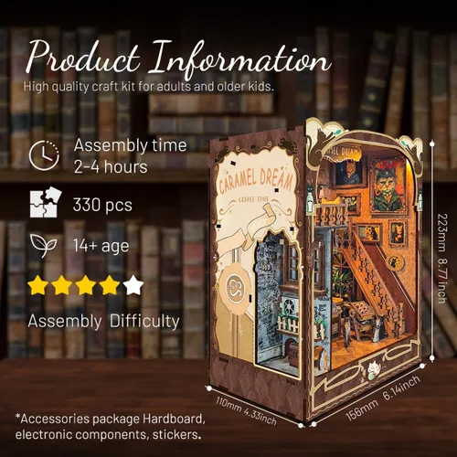 Miniatura 3 de Kit de rincón de lectura - Kit de casa de muñecas DIY en miniatura de madera con cubierta de polvo, estantería decorativa, rompecabezas 3D