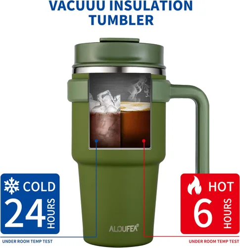 Miniatura 4 de Taza/vaso de café aislado de 20 onzas con asa, vaso de viaje de acero inoxidable con tapa y popote, vaso de doble pared con aislamiento al vacío a