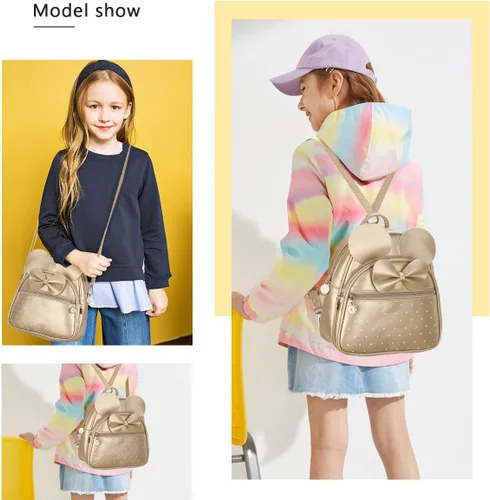 Miniatura 7 de KL928 - Mochila mini con diseño de lunares lindo y moño para niñas, convertible a bandolera y bolso para mujeres